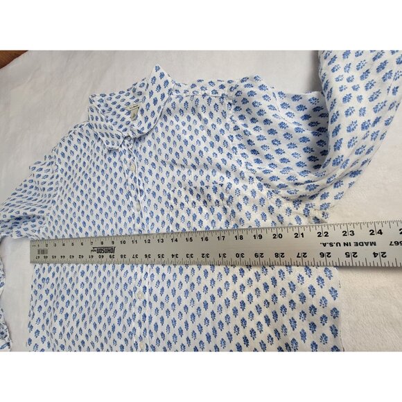 L.L.Bean Womens White Blue Floral 100% Linen Button-Up Long Sleeve Shirt Large - Picture 7 of 8